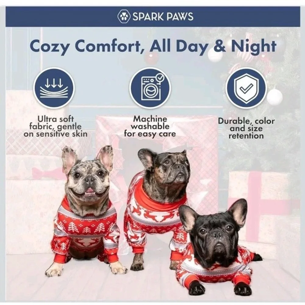 Spark Paws Dog Pajamas Sz 3XL Red Holiday Reindeer Print 30